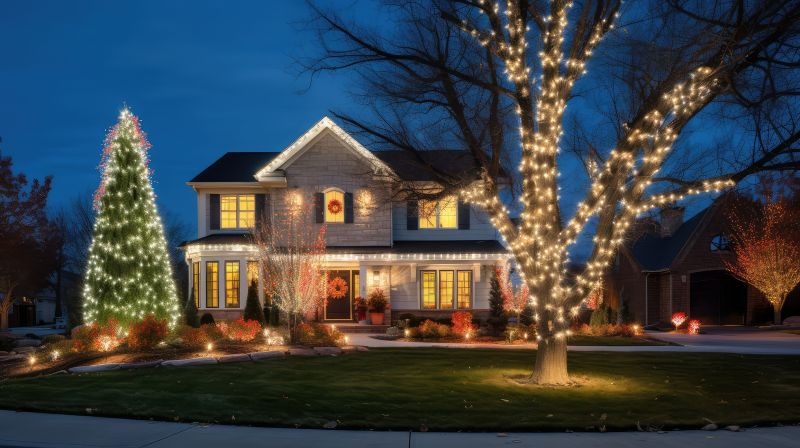 Holiday lights on a residential home